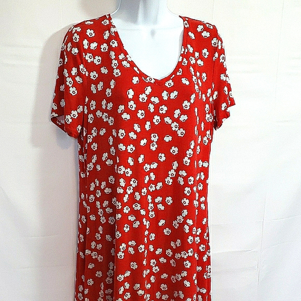 Amazon Essentials Red and White Short Sleeve Relaxed Blouse